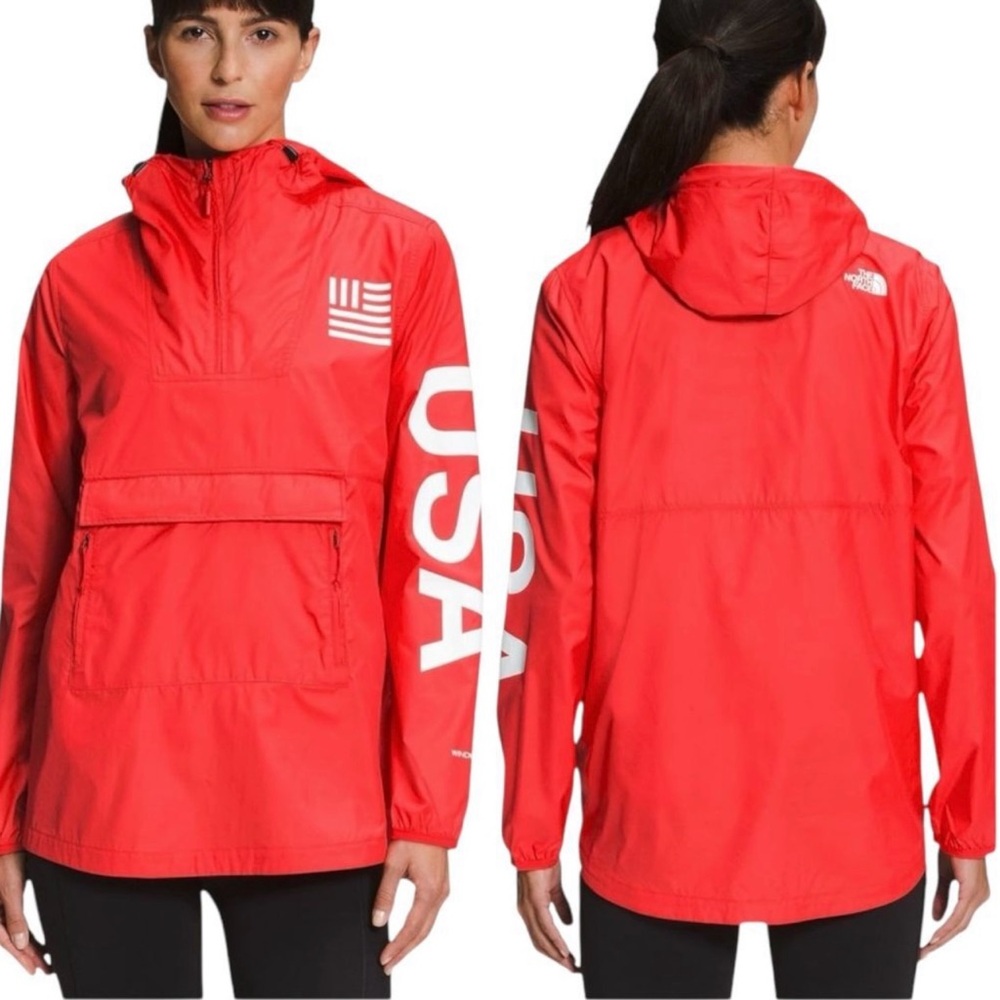 The North Face Women's Orange windwall hooded pullover quarter zip windbreaker